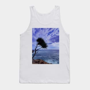 A palm tree on rock plateau with a rock island in the sea Tank Top